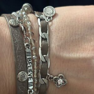 Good Works Inspirational Multi-Strand LeatherBracelet- FaithStrengthConquerHope